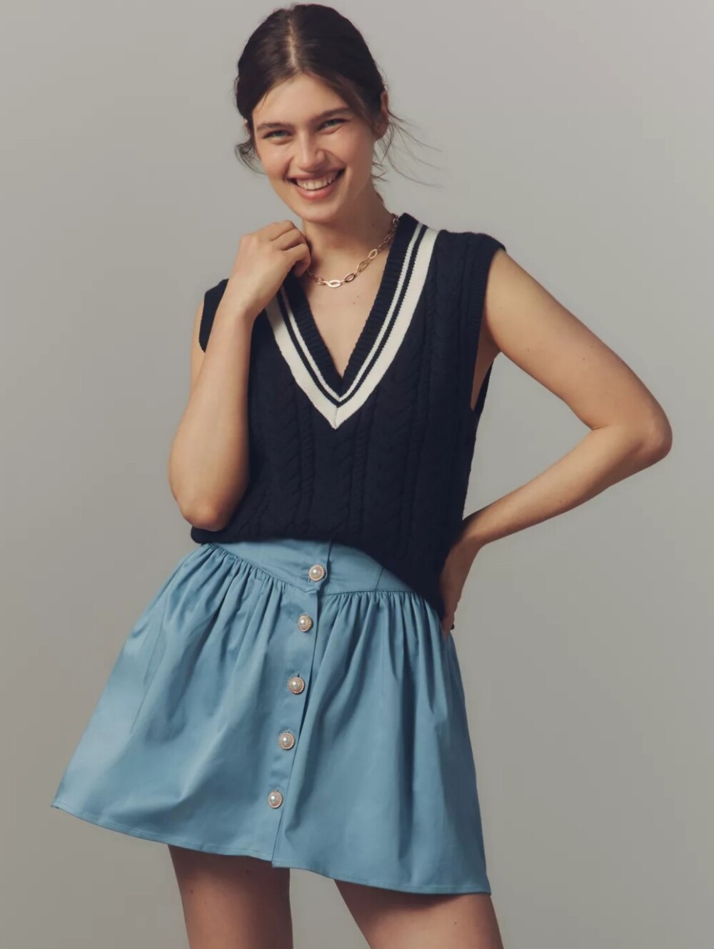 Anthropologie Maeve Basque-Waist Mini Skirt Cotton Pearl Women's Small Prep